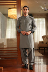 Gray Embroidered Kameez Shalwar S5-12
