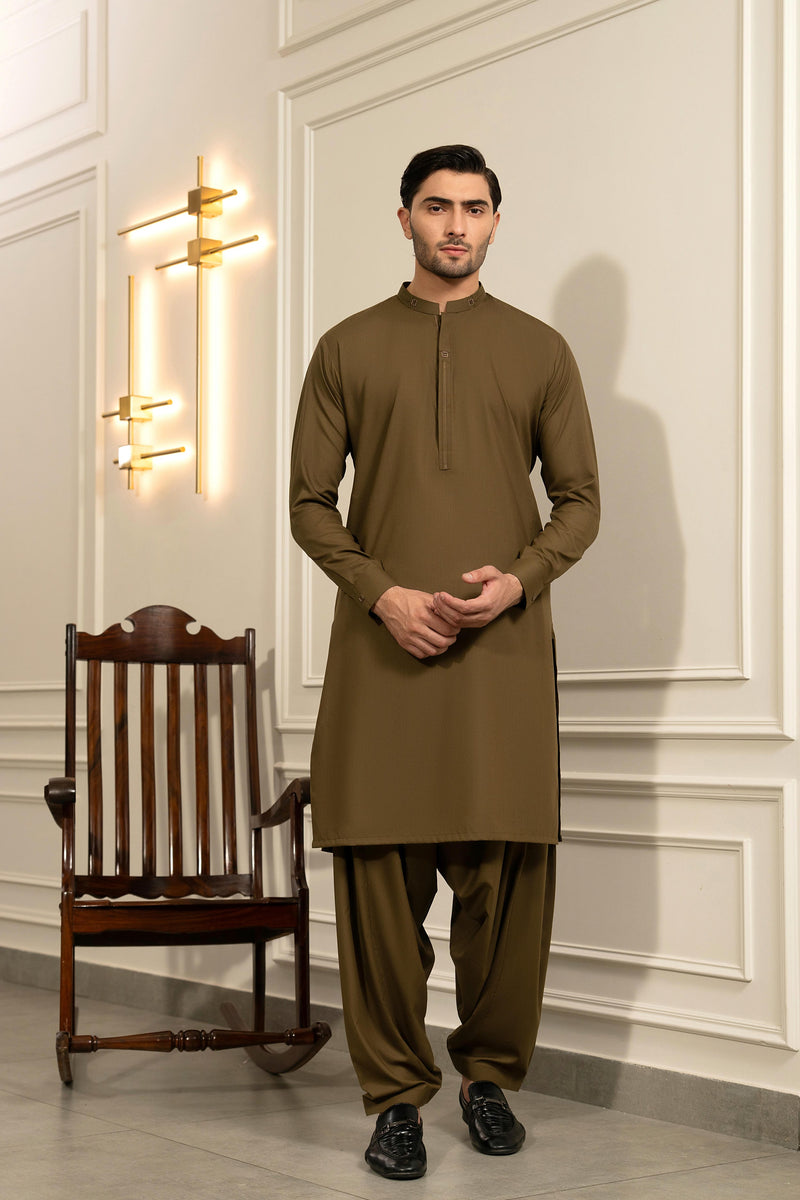 Brown Golden Kameez Shalwar S5-40
