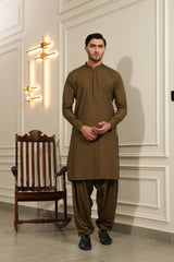 Brown Golden Embroidered Kameez Shalwar S5-40