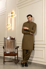 Brown Golden Kameez Shalwar S5-40