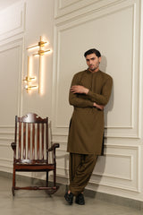 Brown Golden Embroidered Kameez Shalwar S5-40