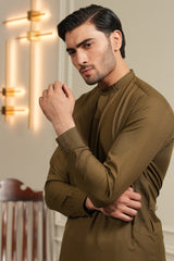 Brown Golden Embroidered Kameez Shalwar S5-40