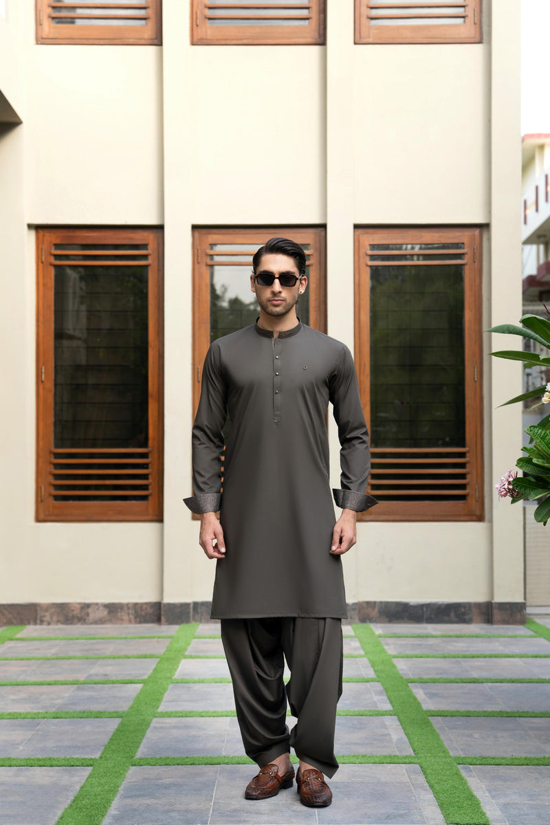 Army Green Contrast Kameez Shalwar S5-23