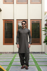 Army Green Embroidered Kameez Shalwar S5-23