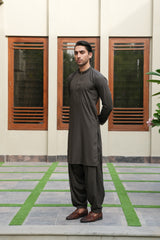 Army Green Embroidered Kameez Shalwar S5-23