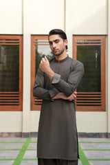 Army Green Embroidered Kameez Shalwar S5-23