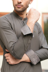 Army Green Embroidered Kameez Shalwar S5-23