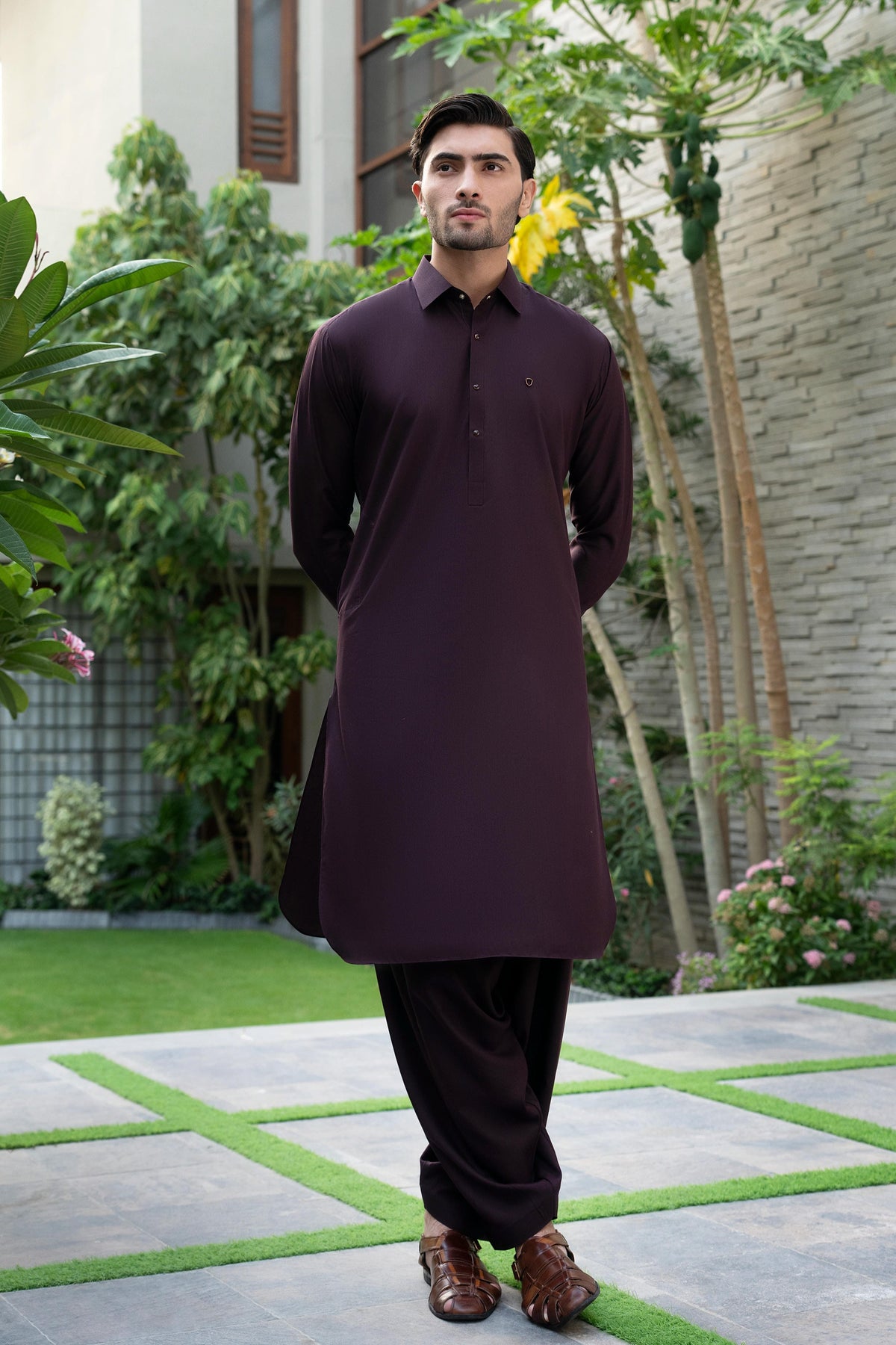 Mehroon Plain Kameez Shalwar S5-30