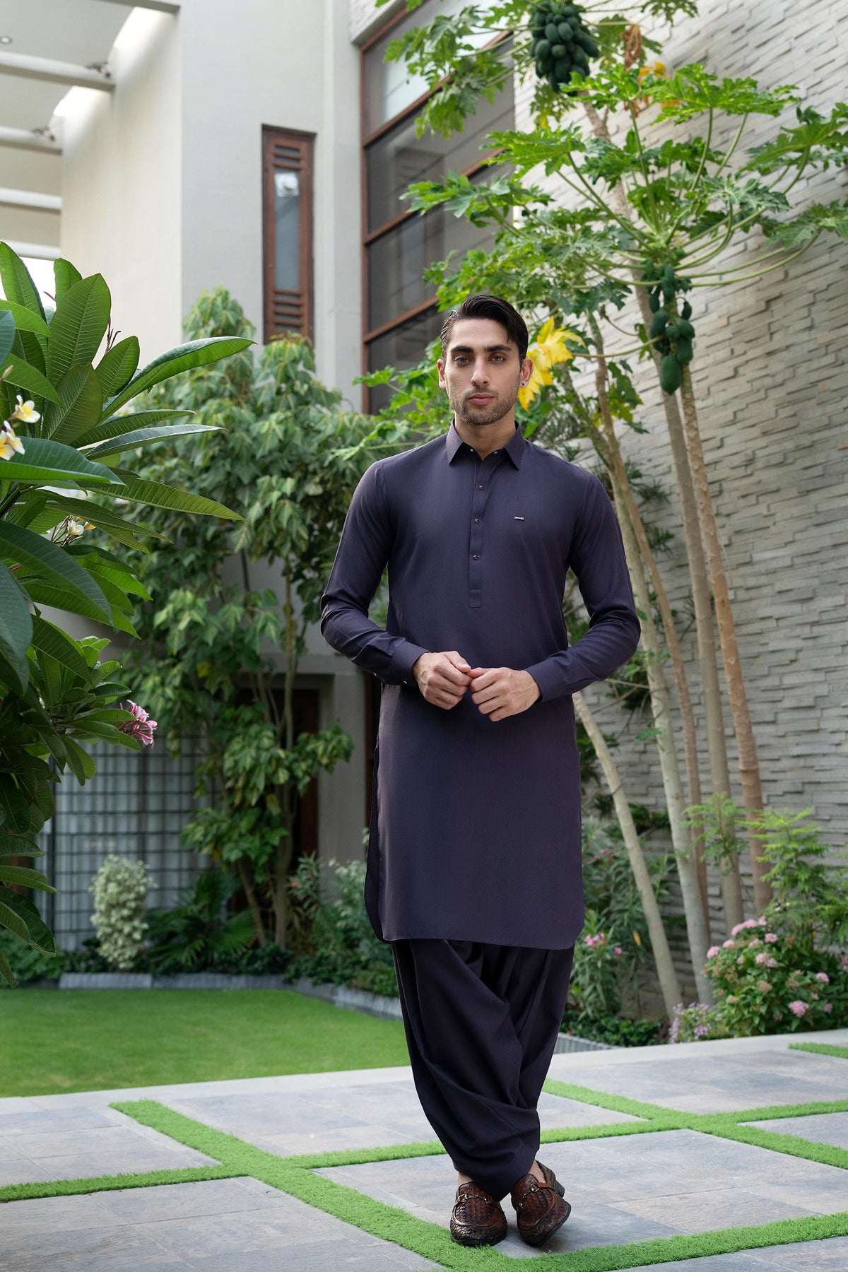 Purple Embroidered Kameez Shalwar S5-29
