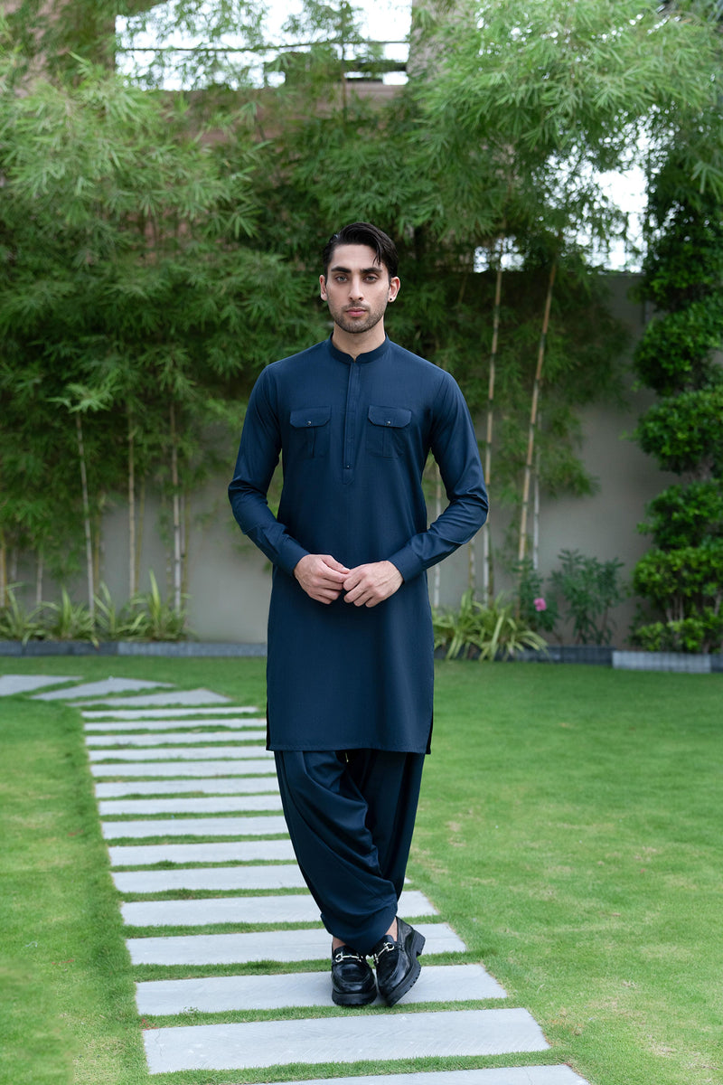 Dark Gray Double Pocket Kameez Shalwar S5-38