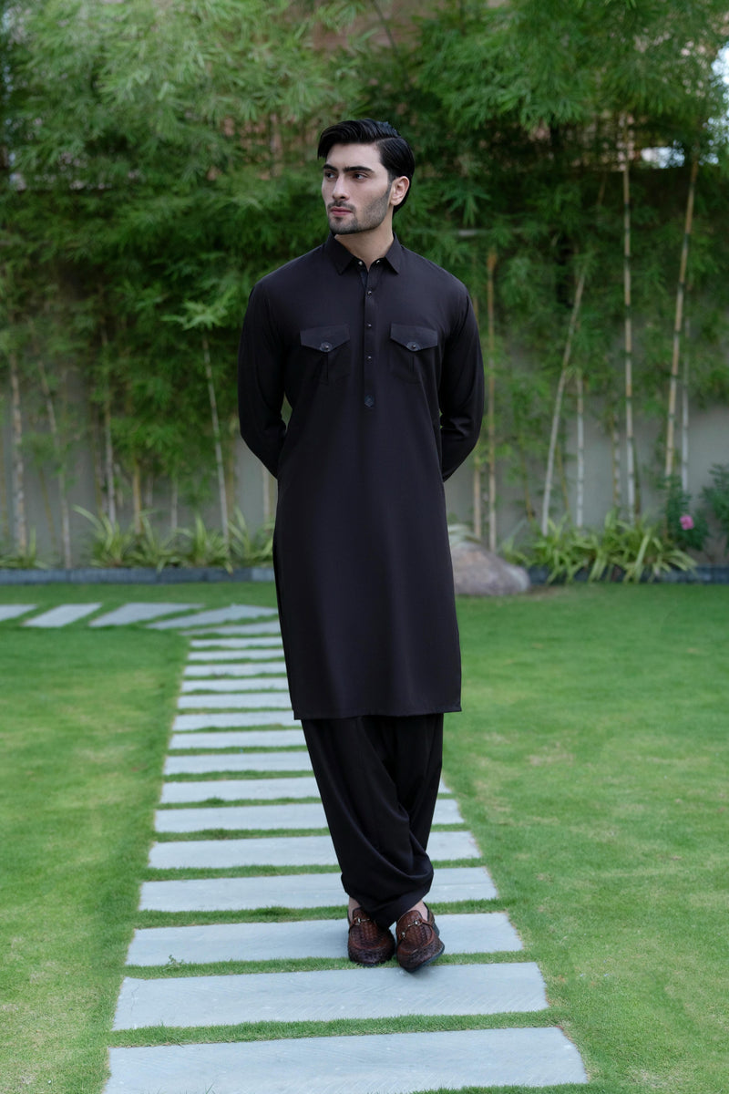 Brown Double pocket Kameez Shalwar