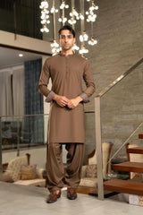 Brown Embroidered Kameez Shalwar S5-18