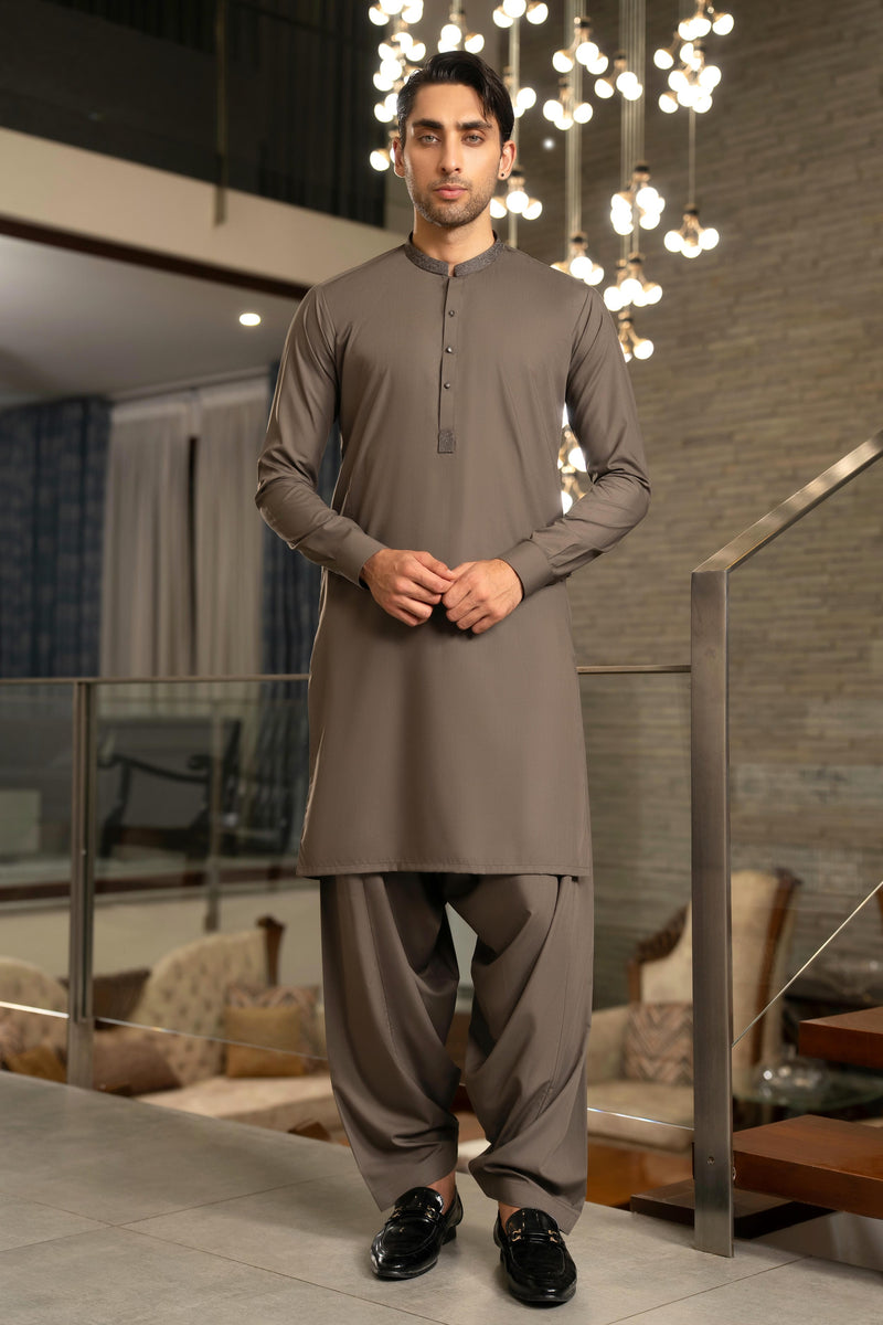 Charcoal Green Embroidered Kameez Shalwar S5-17