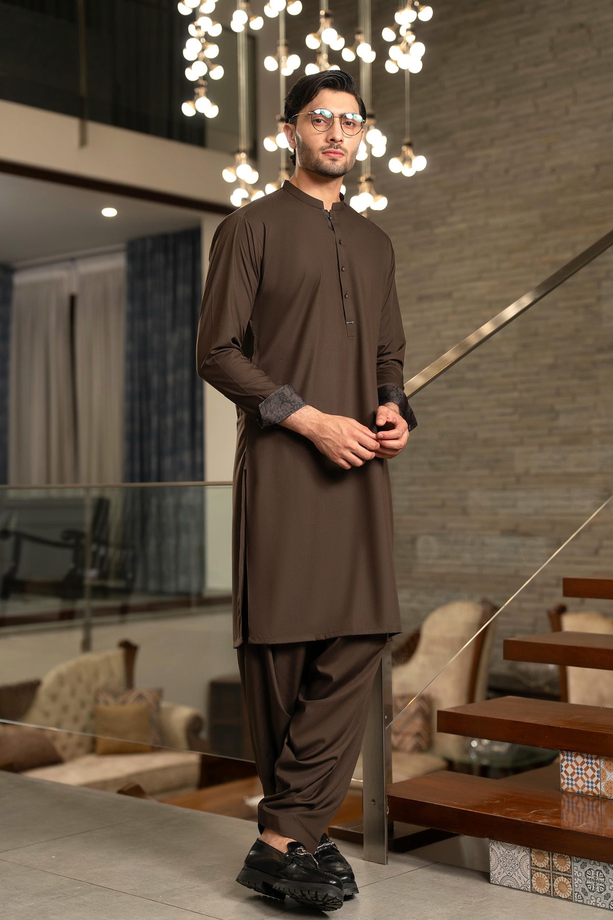 Dark Brown Embroidered Kameez Shalwar S5-11