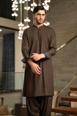 Dark Brown Embroidered Kameez Shalwar S5-11