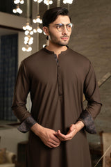 Dark Brown Embroidered Kameez Shalwar S5-11