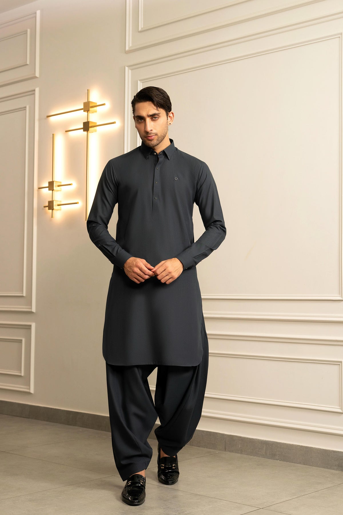 Gray Blue Embroidered Kameez Shalwar S5-28
