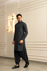 Gray Blue Embroidered Kameez Shalwar S5-28
