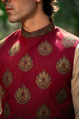 Maroon Embroidered Waistcoat W-3007