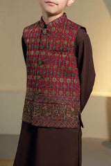 Maroon Embroidered Waistcoat Suit KD - 2