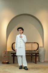 White Embossed Embroidered Waistcoat Suit KD - 5