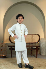 White Embossed Embroidered Waistcoat Suit KD - 5
