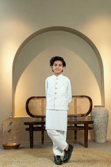 White Embossed Embroidered Waistcoat Suit KD - 5
