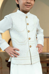 White Embossed Embroidered Waistcoat Suit KD - 5