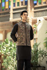 Black Embroidered Waistcoat W-2998