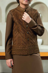 Brown Embroidered Waistcoat Suit KD - 10
