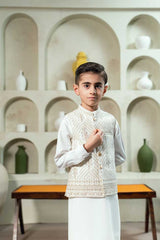 White Embroidered Waistcoat Suit KD - 11