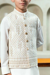 White Embroidered Waistcoat Suit KD - 11