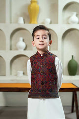 Deep Maroon Embroidered Waistcoat Suit KD - 11