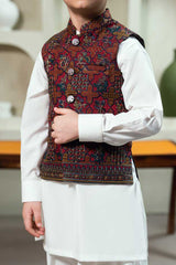 Deep Maroon Embroidered Waistcoat Suit KD - 11