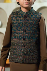 Teal Embroidered Waistcoat Suit KD - 12