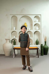 Teal Embroidered Waistcoat Suit KD - 12