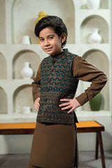 Teal Embroidered Waistcoat Suit KD - 12