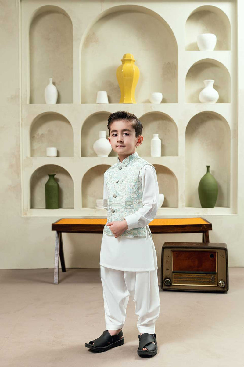 Antique White Embroidered Waistcoat Suit KD - 16