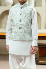 Antique White Embroidered Waistcoat Suit KD - 16