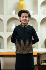 Black Gold Embroidered Waistcoat Suit KD - 17