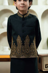 Black Gold Embroidered Waistcoat Suit KD - 17
