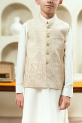 Off White Embroidered Waistcoat Suit KD - 13
