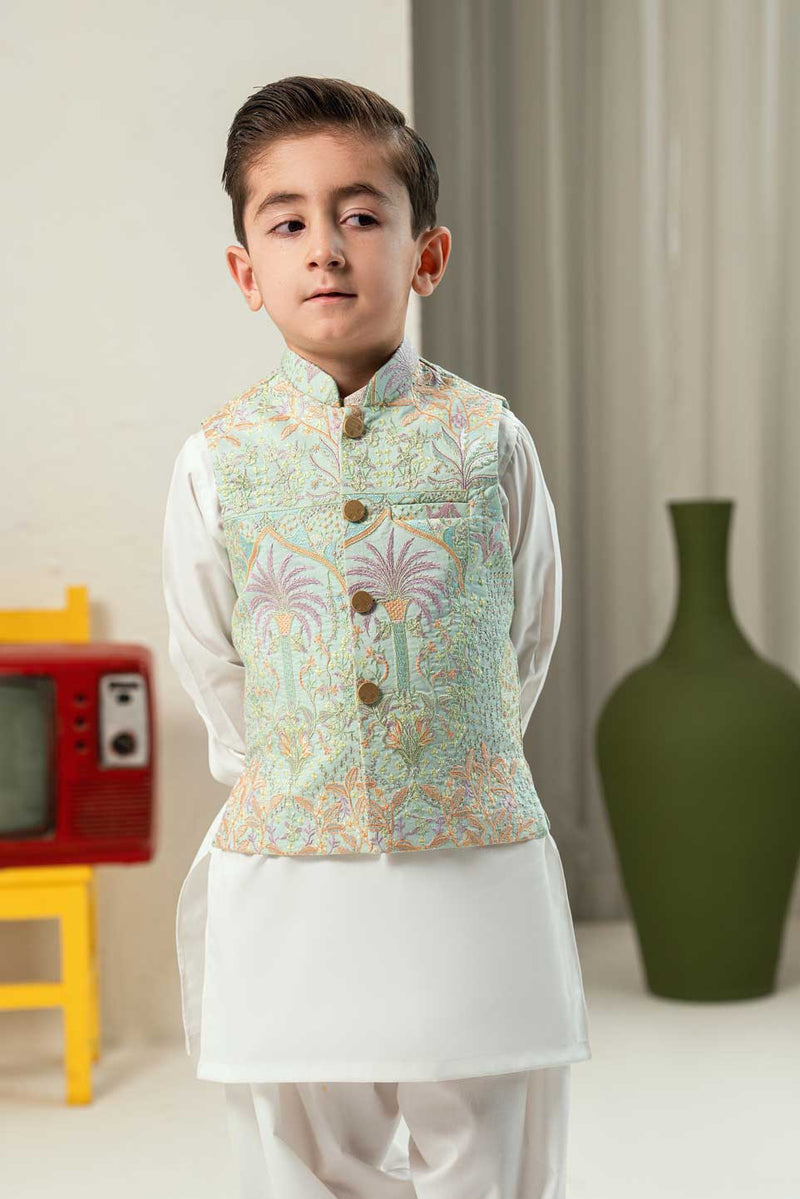 Mint Green Embroidered Waistcoat Suit KD - 23