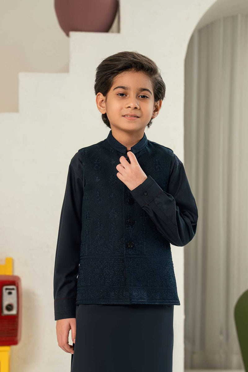 Deep Blue Embossed Embroidered Waistcoat KD - 22