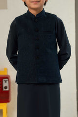 Deep Blue Embossed Embroidered Waistcoat KD - 22