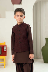 Plum Embossed  Embroidered Waistcoat Suit KD - 28
