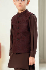 Plum Embossed  Embroidered Waistcoat Suit KD - 28