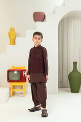 Plum Embossed  Embroidered Waistcoat Suit KD - 28