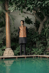 Rust Gold Embroidered Waistcoat W-3000