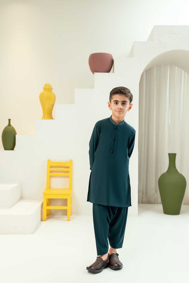 Teal Blue Embroidered Kameez Shalwar KD - 32